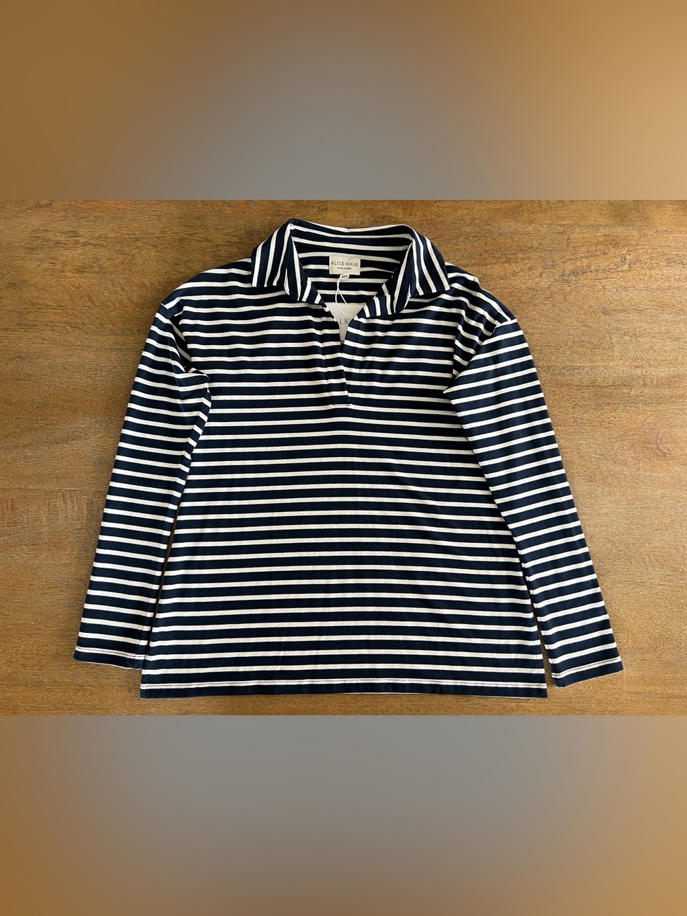 Alice Walk Navy/White Stripe Long Sleeve Polo size XS